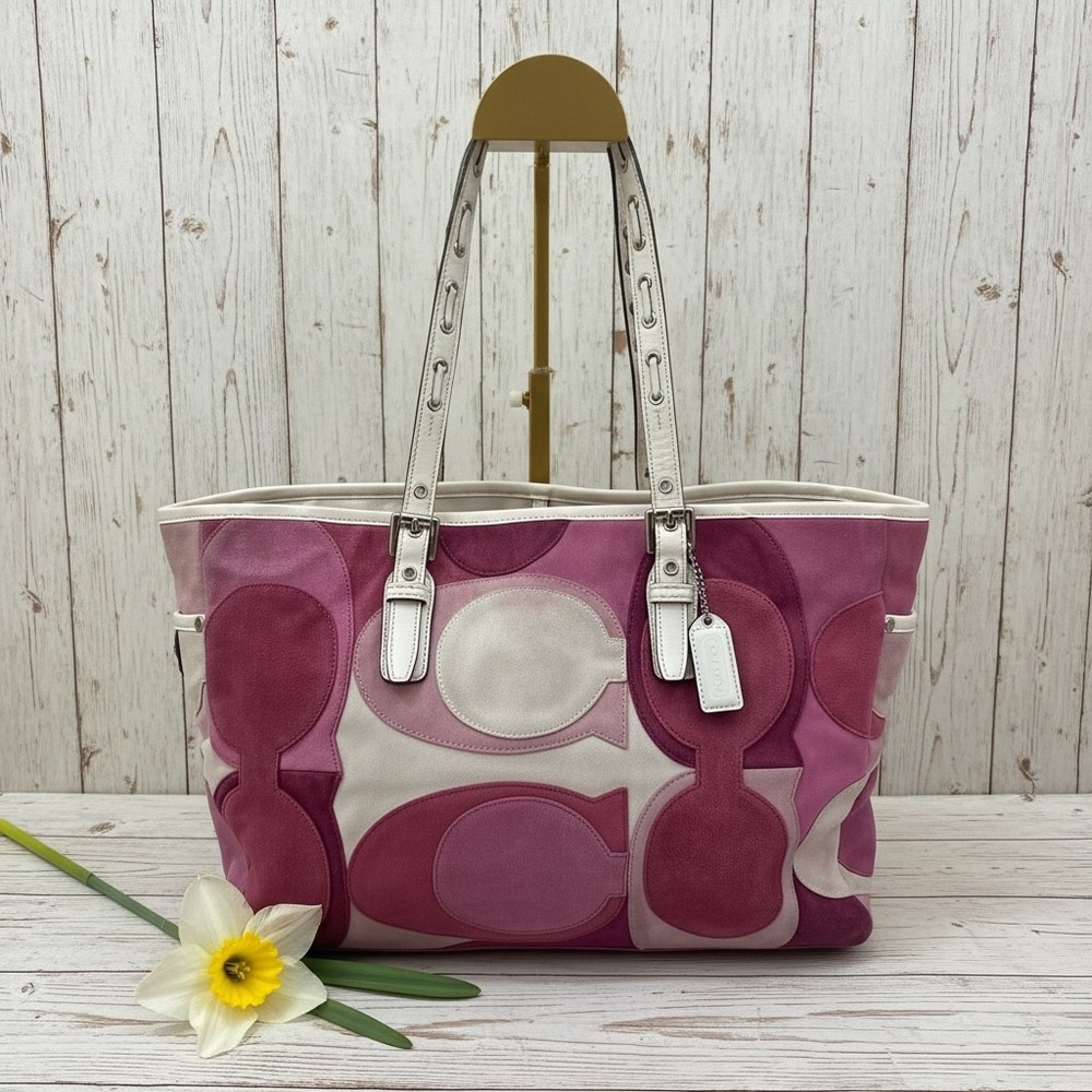 Authentic Coach Pink Patchwork Suede Tote Bag Style F98682